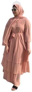 Three Layered Chiffon Abaya PINK Muslim Women Solid Color