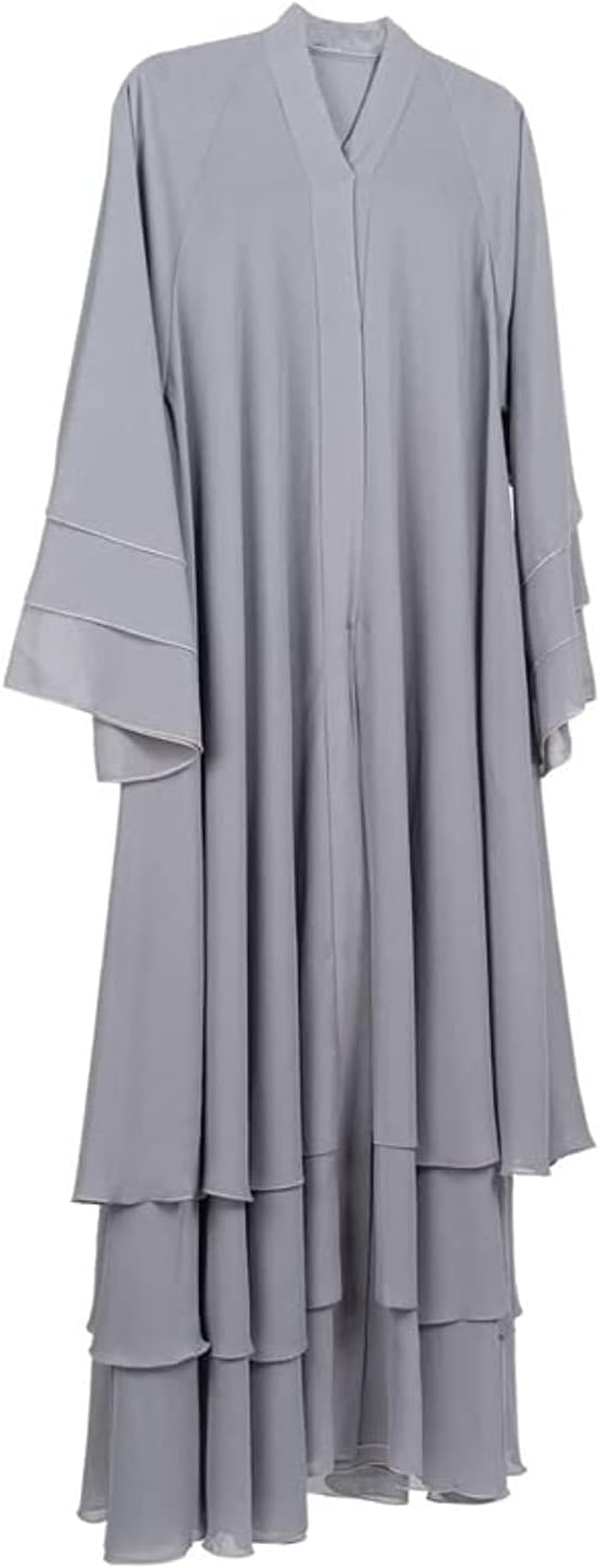 Soft Chiffon 3-Layer Abaya for Women with Snap Button Front