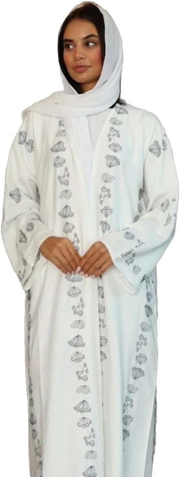 Abaya Hannah for Women – 3-Piece Outfit with Grey Floral Embroidery