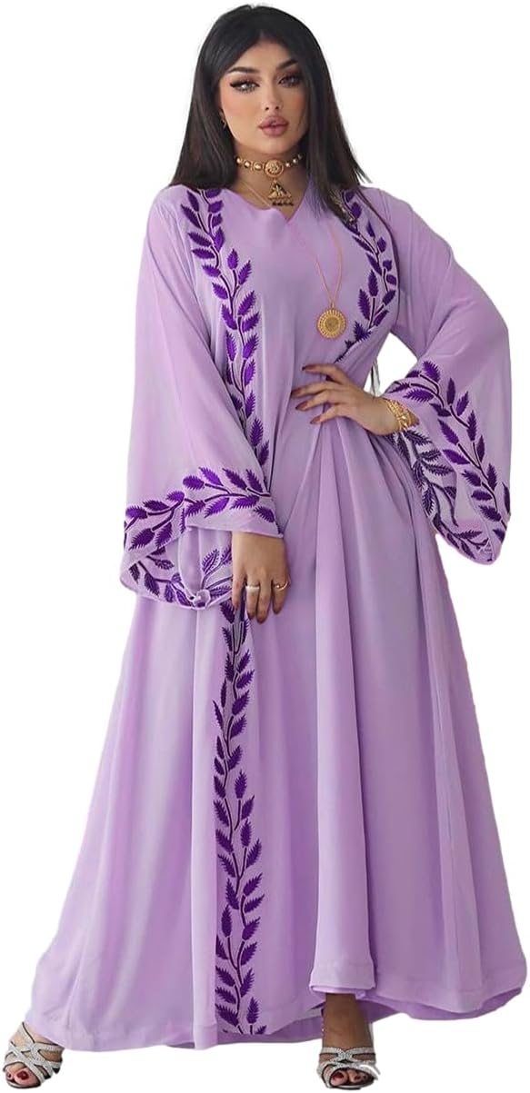 Fashion Chiffon Floral Embroidered Abaya Hijab