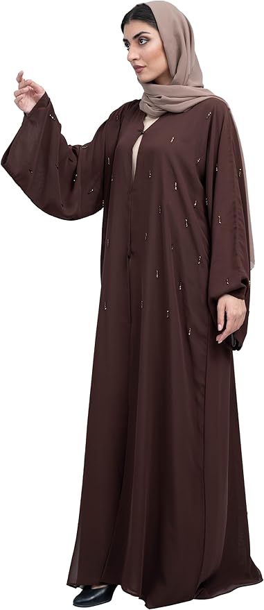 Chic Coffee Brown Double Chiffon Abaya