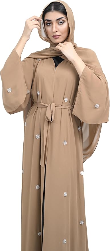 Luxury Dark Beige Double Chiffon Abaya