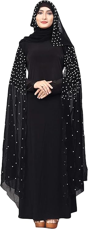 Women's Lycra and Chiffon Abaya Burka with Pearl Work and Hijab Scarf