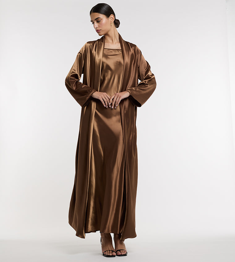 BCBG Solid Long Sleeves Satin Kaftan
