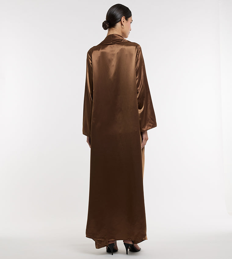 BCBG Solid Long Sleeves Satin Kaftan