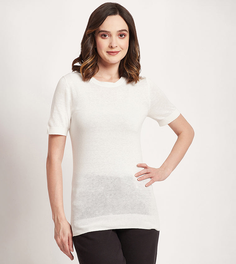 Beverly Hills Polo Club Solid Short Sleeves Knitted Top