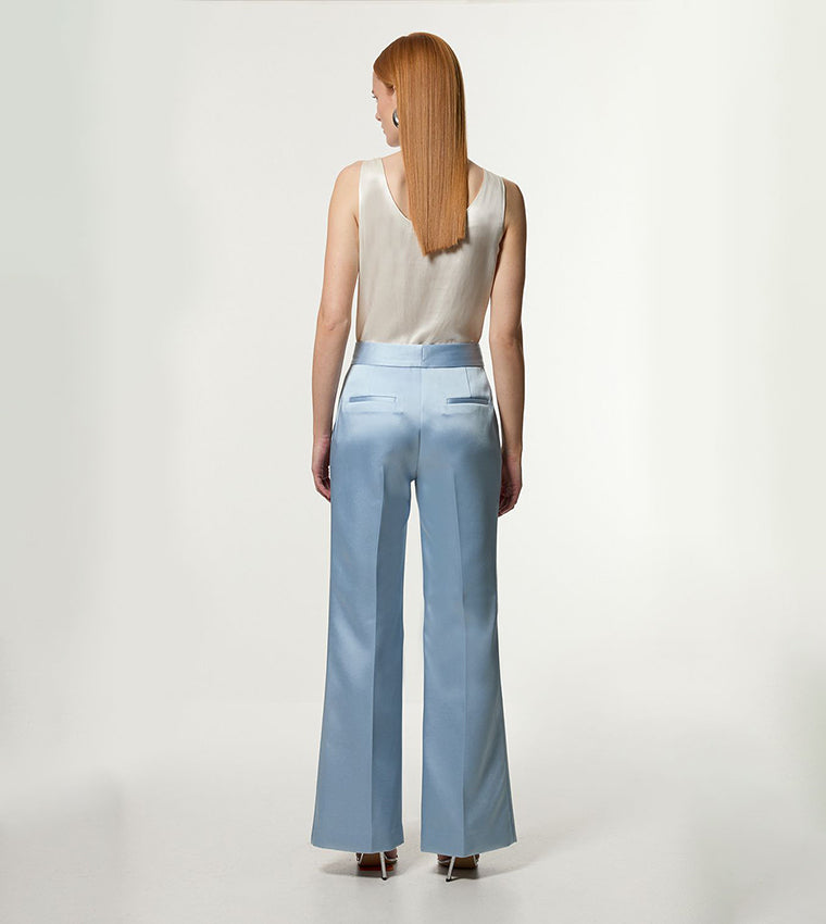 Karen Millen Structured Viscose Satin Stitch Detail Tailored Kick Flared Trousers