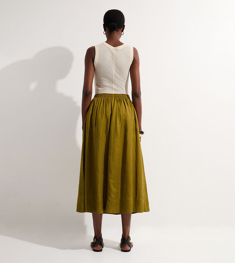 Karen Millen Viscose Linen Tie Waist Woven Full Midi Skirt