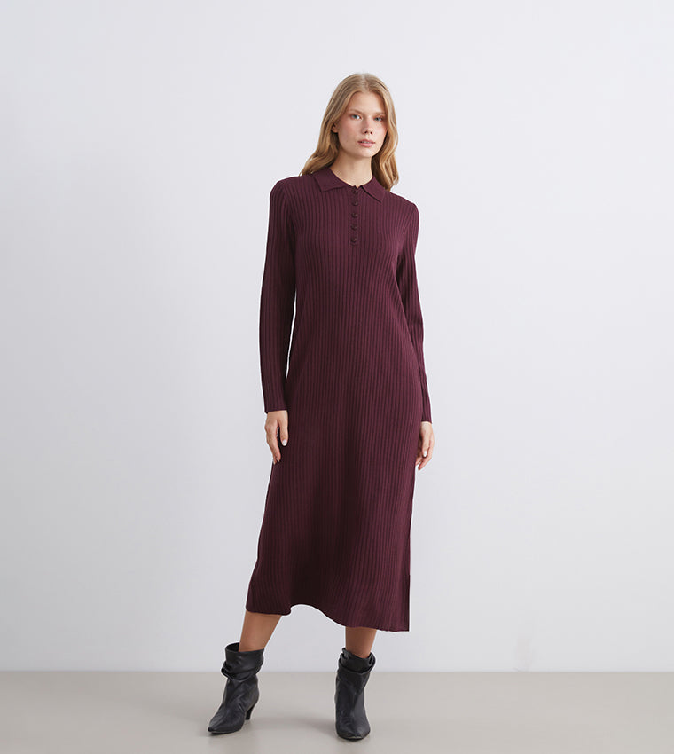 LC Waikiki Ribbed Long Sleeves Midi Dress