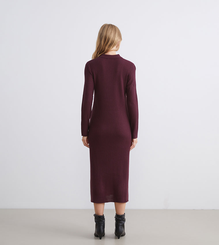 LC Waikiki Ribbed Long Sleeves Midi Dress