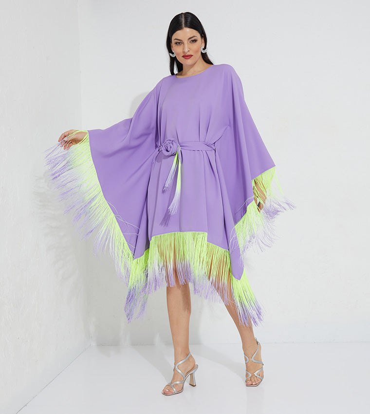 Marvella By Rasha Fringed Kaftan with Waist Belt