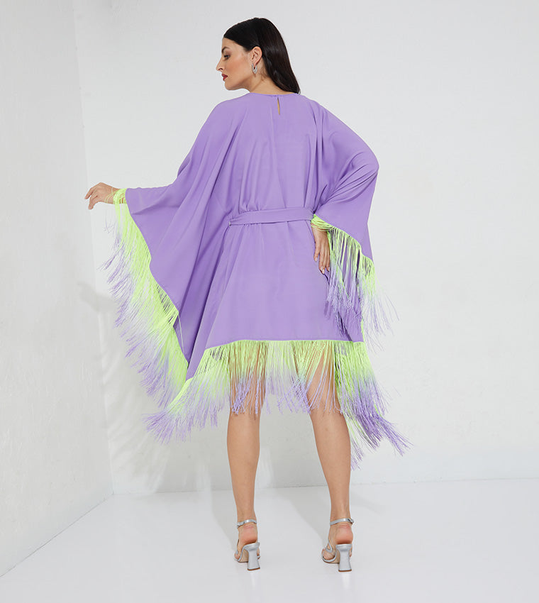 Marvella By Rasha Fringed Kaftan with Waist Belt