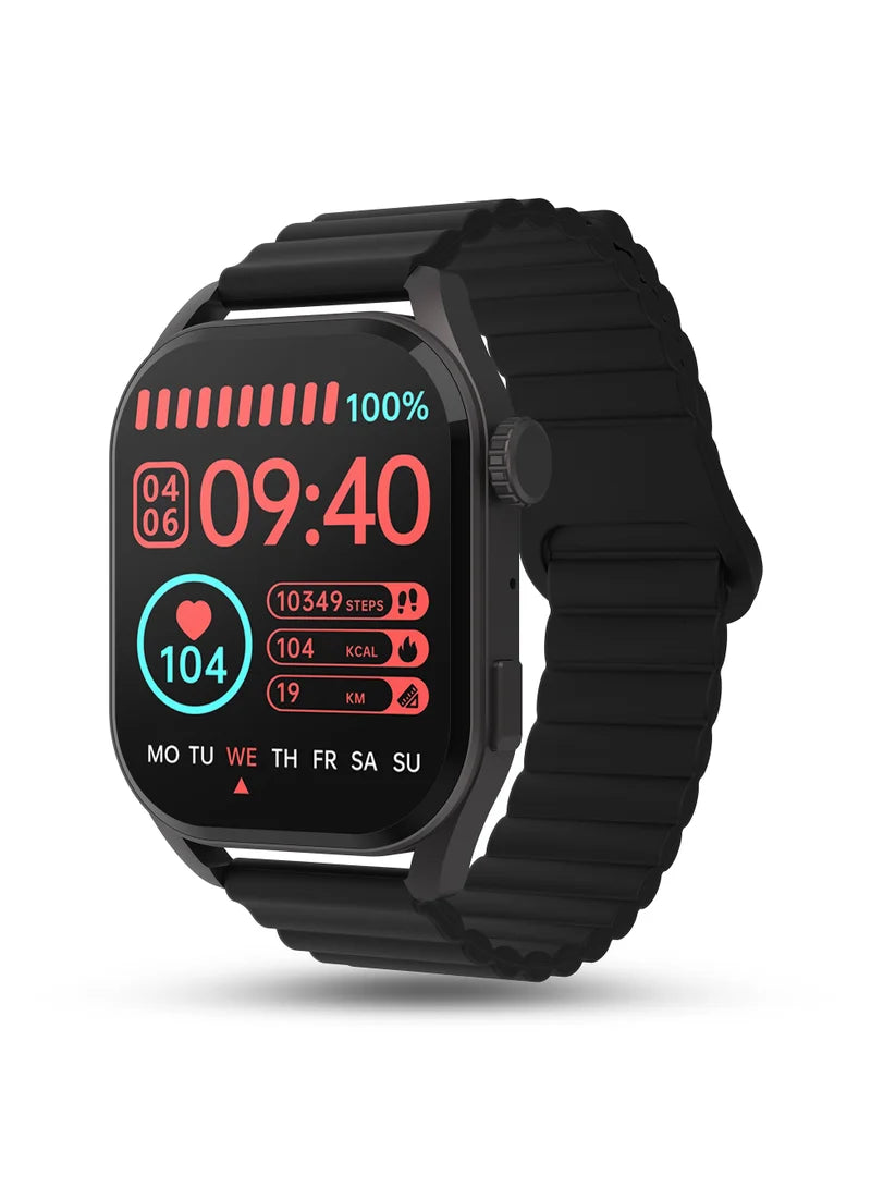 Pebble Cosmos Vogue 1.96" Amoled Smartwatch, Rectangular Metal Dial, BT Calling, Multiple Sports Mode, Heart Rate Monitor, IP67 Water Resistant, AI Voice Assistance, Alarm & Notification, Jet Black 2