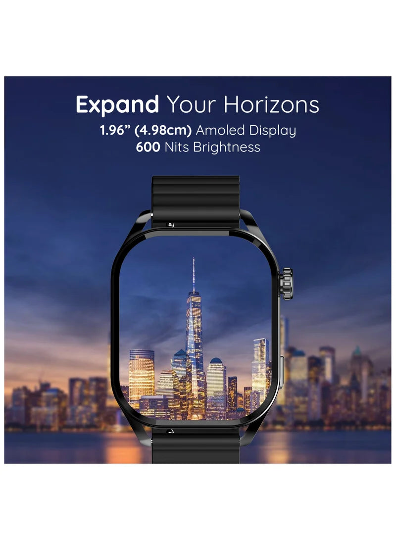 Pebble Cosmos Vogue 1.96" Amoled Smartwatch, Rectangular Metal Dial, BT Calling, Multiple Sports Mode, Heart Rate Monitor, IP67 Water Resistant, AI Voice Assistance, Alarm & Notification, Jet Black 2