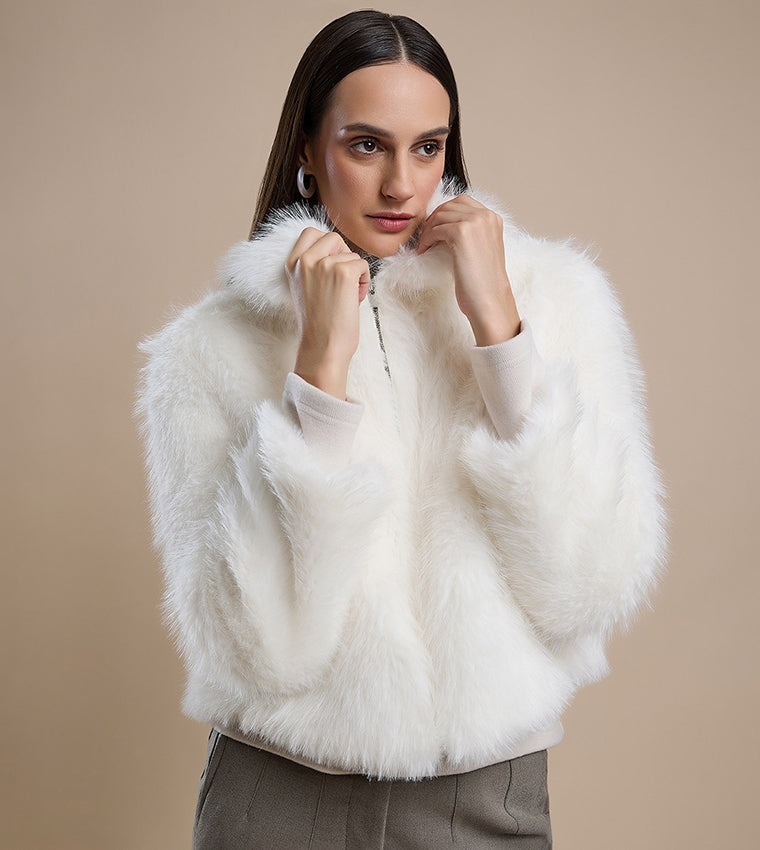 R&B Furry Jacket with Zipper Closure