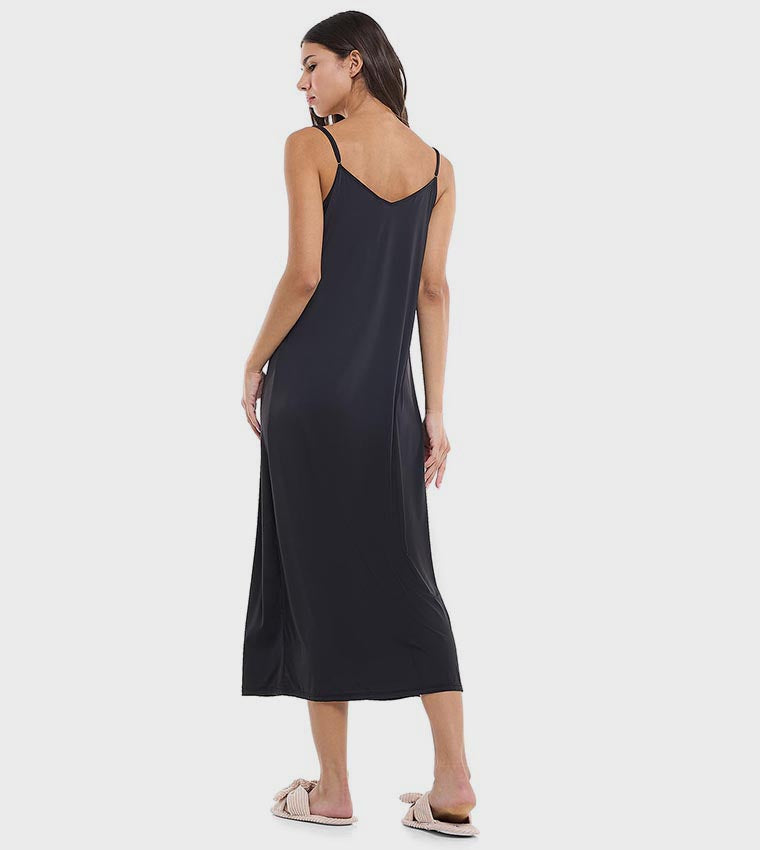 R&B Lace Trim Strappy Nightgown with Scoop Neck