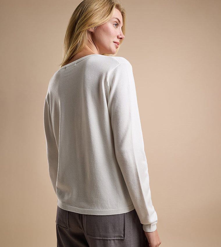 R&B Solid V-Neck Cardigan with Button Closure