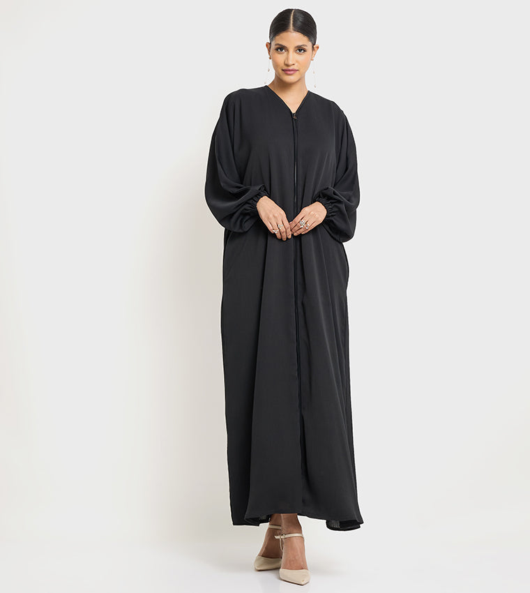 Roza Abaya Textured Long Sleeves Flared Abaya