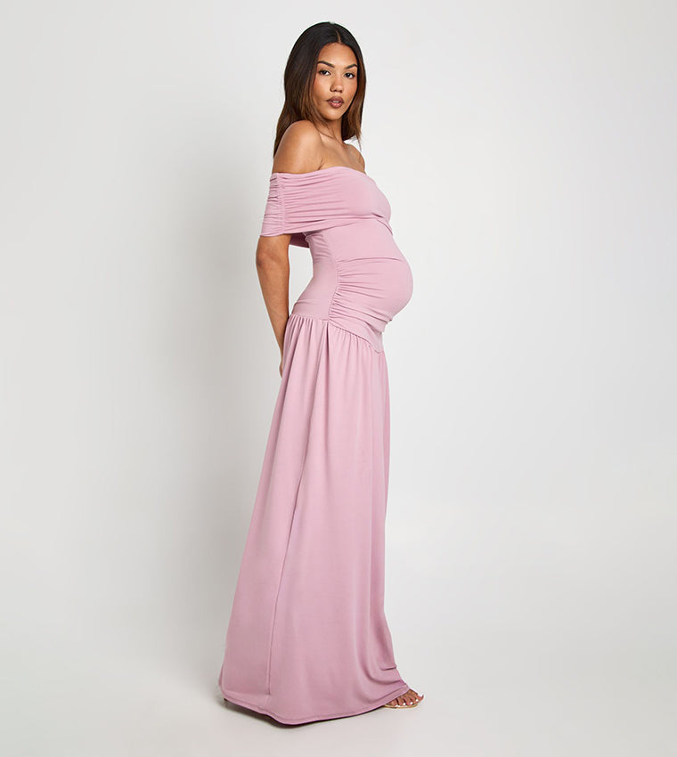 boohoo Bardot Drop Hem Maternity Maxi Dress 2