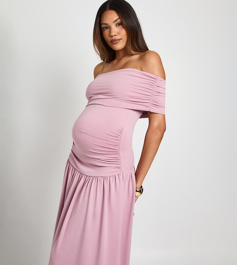 boohoo Bardot Drop Hem Maternity Maxi Dress 2