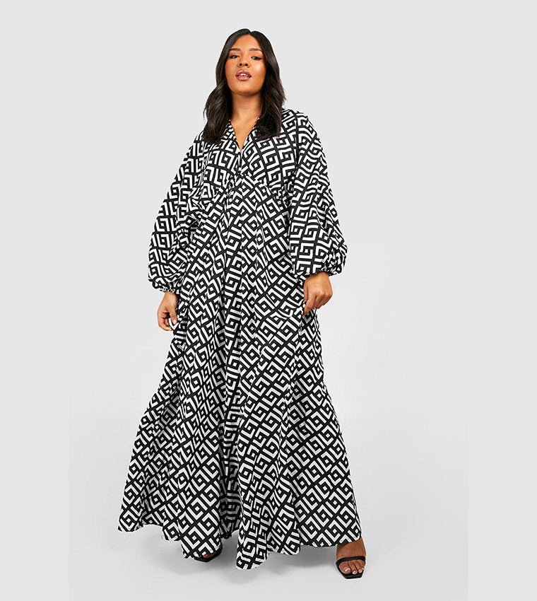 boohoo Geo Plunge Maxi Dress