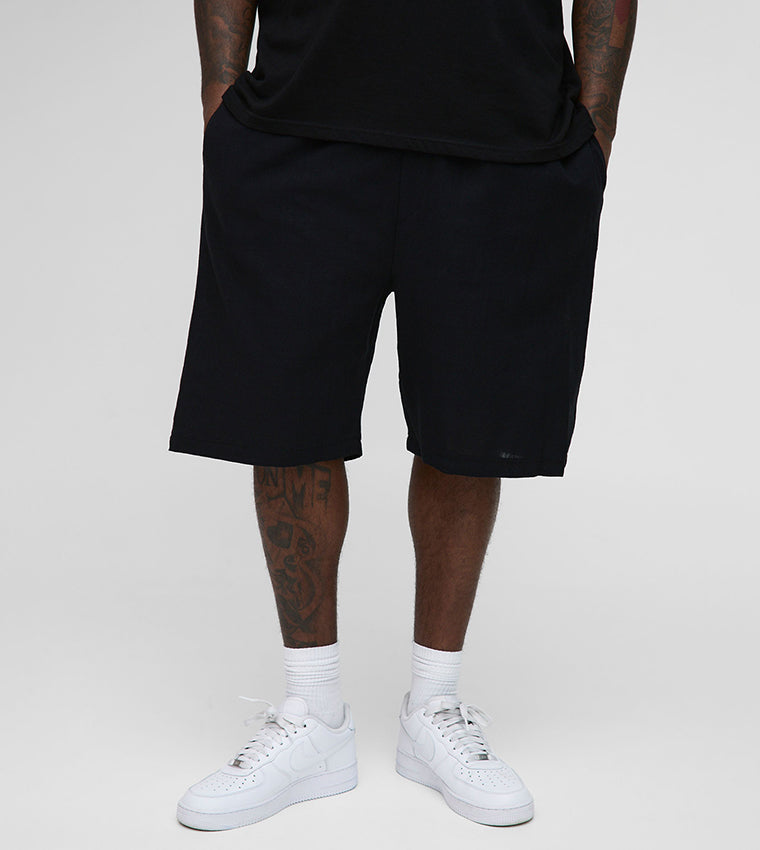 boohooMAN Mid Rise Linen Relaxed Fit Shorts