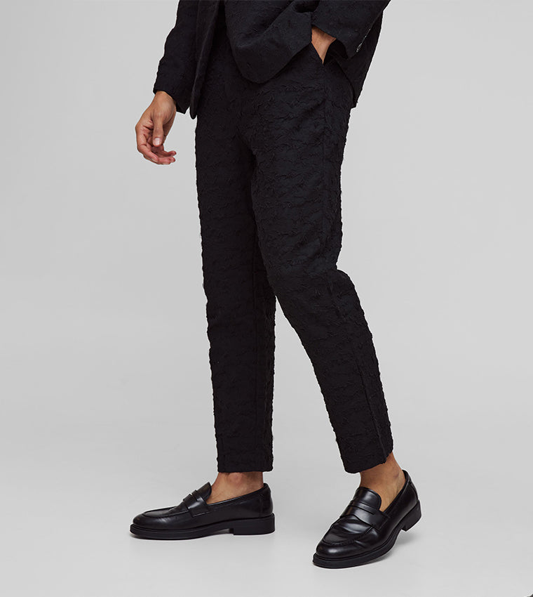 boohooMAN Textured Tapered Fit Formal Trousers
